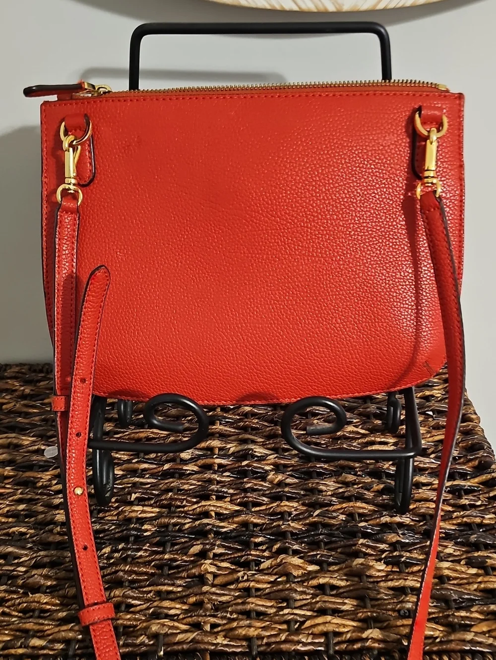 Ralph Lauren Red Pebbled Leather Crossbody Bag